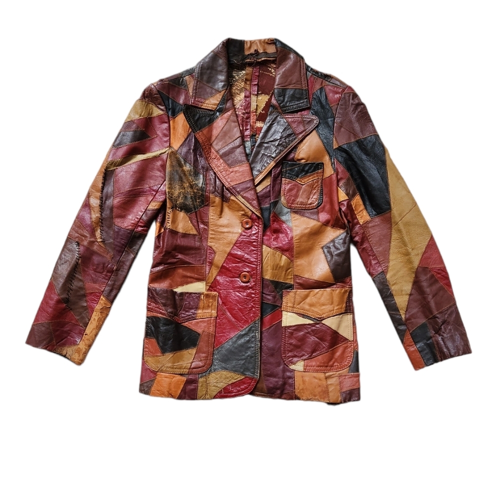 Vintage Leather Patchwork Blazer - image 1
